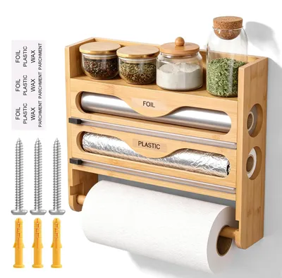 4-in-1 Folien-Dispenser aus Holz, 35,3x27x7,1 cm, Wandmontage