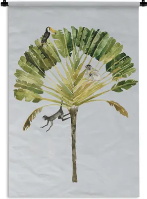 Produktbild von MuchoWow® Wandteppich Wandbehang Dschungel - Palme - Vogel 60x90 cm Tapisserie Dekoration Wandtuch - Foto-Teppich - Abwaschbar