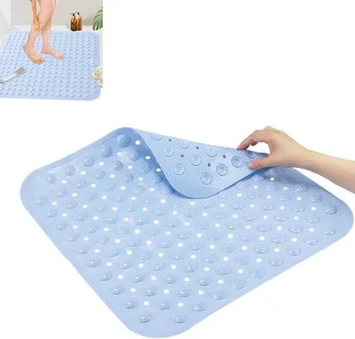Productafbeelding van Antislip Douchemat 48 x 48 cm - Vierkante Badmat met Zuignappen, Machinewasbaar, Lichtblauw