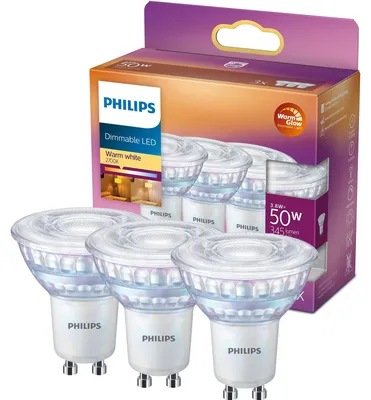 Zdjęcie produktu dla Philips Reflektor punktowy 50 W PAR16 GU10 x3, 3,8 W, 50 W, GU10, 345 lm, 15000 h, Ciepły blask