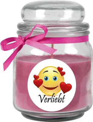 Produktbild von Duftkerze im Bonbonglas "Herzen", Duft: Lavendel ( Lila ), 300g - Brenndauer bis zu 70 Stunden