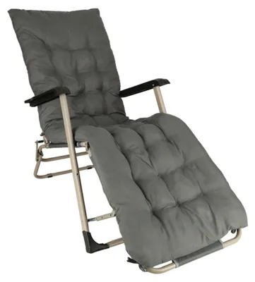 Image de Chaise longue de jardin LUARO, fauteuil pliant de voyage avec coussin, gris