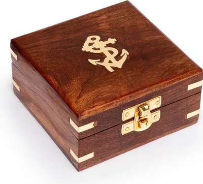 Produktbild von Maritim Holzbox mit Messingintarsien 11x11x6cm Aufbewahrungsbox aus Naturholz
