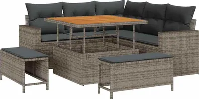 Image de Ensemble de canapés de jardin vidaXL, 9 pièces, gris, en résine tressée (style rotin)