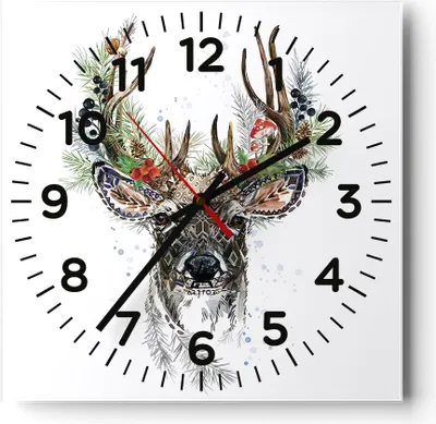 Produktbild von Wanduhr - Quadrat - Glasuhr - Surrealismus Hirsch Boho - 40x40cm - Schleichendes Uhrwerk - Lautlos - zum Aufhängen bereit - Dekoration Modern - Wanddekoration aus Glas - C4AC40x40-4486