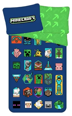 Produktbild von Minecraft Bettwäsche - weiche Baumwolle dunkelblau 140x200 cm Kissen und Decke