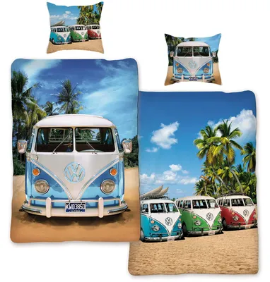 Obrázek produktu pro Ložní prádlo VW Bulli, retro design, 135 x 200 cm + 80 x 80 cm, 100% bavlna