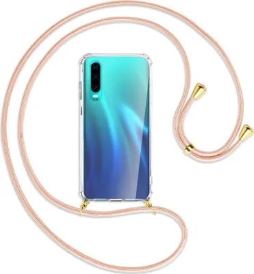 Produktbild von Handykette Backcover-Schutzhülle mit Band (Metall goldfarben) für Huawei P30 - rose peach