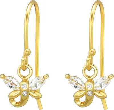 Produktbild von 925 Sterling Silber Ohrhaken Ohrhänger vergoldet Libelle mit Zirkonia