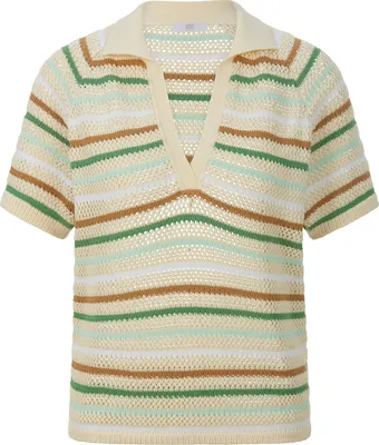 Produktbild von Damen Pullover aus Baumwolle Jersey mit Polo-Optik und bunten Streifen