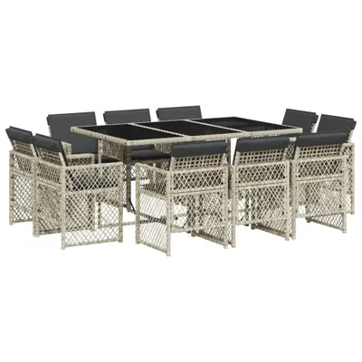 Produktbild von vidaXL 11-tlg. Garten-Essgruppe mit Kissen Hellgrau Poly Rattan