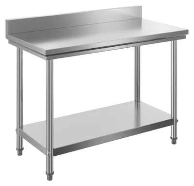 Produktbild von Wiltec Edelstahl Tisch Arbeitstisch Edelstahltisch mit Aufkantung 120x60x85cm für Gastro Küche Werkstatt Garten Keller mit höhenverstellbare Füßen