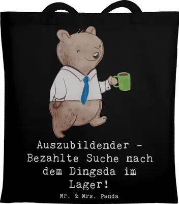 Produktbild von Mr. & Mrs. Panda Tote Bag Auszubildender Abenteuer - Schwarz - Geschenk, Ausbildung, personalisierte Geschenke, Beruf, tägliche Meisterung, Motivation, Berufsliebe