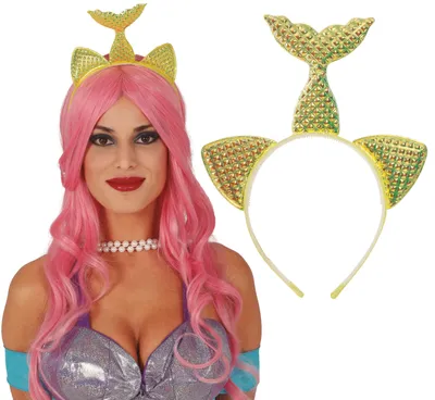 Imagen del producto de Corona de carnaval de sirena, accesorio para disfraz de sirena, fantasía marina, brillo, glamour, ideal para fiestas, llamativa. Color: dorado
