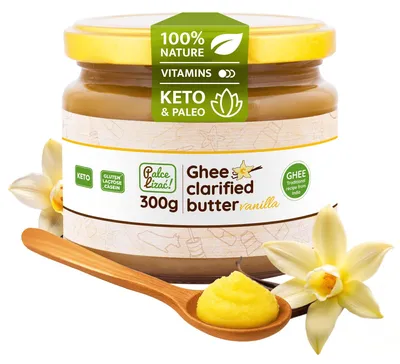 Immagine prodotto di PALCE LIZAĆ Ghee Burro alla vaniglia 300 g Ghee | Ayurveda, senza lattosio, senza glutine | Burro chiarificato, solo da latte di vacche allevate al pascolo, cheto