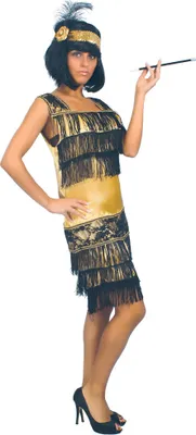 Produktbild von goldenes Charleston Kleid mit Fransen für Damen Gr. M - L, Größe:M