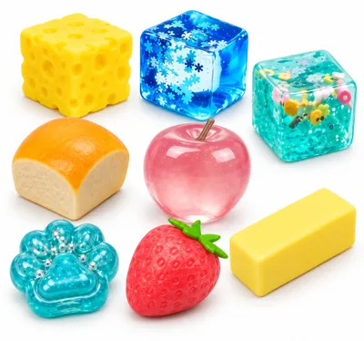 Produktbild von Squishy Box mit 8 verschiedenen Figuren zum Drücken, Betrachten und Sammeln für Fans kleiner Motive als Sammlung