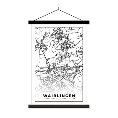 Produktbild von MuchoWow® Textilposter Karte - Stadtplan - Waiblingen - Karte 40x60 cm mit schwarzem Rahmen - Wanddekorationen