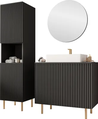 Produktbild von MIRJAN24 Badmöbel-Set Nubia III, Badezimmer-Set mit Spiegel (Farbe: Schwarz, Mit Siphon, Ohne Waschbecken)