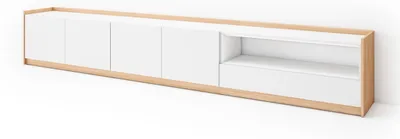 Produktbild von TV-Schrank, Lowboard, 310x37x50cm, Für TV-Geräte bis zu 80", Fernsehtisch, Weiß und Eiche Soft