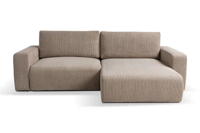 Produktbild von GOYA OPERA 245x140 –universelle Seite, Cord Ecksofa, Schlafsofa mit Bettkasten, Skandinavisch/Boho Design, Universell, POSO 02 - Cappuccino