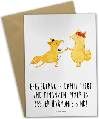 Produktbild von Mr. & Mrs. Panda Grußkarte Ehevertrag Liebe Finanzen - Weiß - Geschenk, einladungskarten, Geschenke, Vertrauen, Grußkarten, Lebensglück, Ehe, Beziehung, Heiraten, Heirat