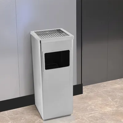 Produktbild von 35L Standaschenbecher Aschenbecher Mülleimer Ascher für draußen,Edelstahl 24x24x60cm Silver