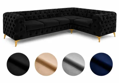 Obrázek produktu pro Rohová sedací souprava Moet ve tvaru L, černá, rozměry 323 x 202 cm – moderní sedací souprava, prošívaná, s pružinovým jádrem Bonell, volně umístitelná
