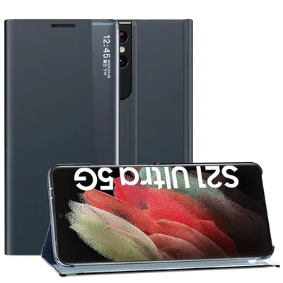 Obrázek produktu pro Samsung Galaxy S21 Ultra 5G Pouzdro, Slim Flip Kožené Pouzdro s Okénkem a Stojánkem pro Samsung Galaxy S21 Ultra 5G Námořnická modrá