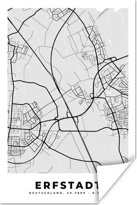 Produktbild von MuchoWow® Poster Deutschland - Stadtplan - Erfstadt - Karte 20x30 cm - Papierdruck