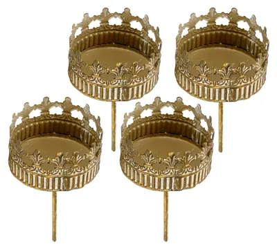 Produktbild von Teelichthalter für Adventskranz 4er Set - Kerzenhalter mit Spieß D 7cm in antikem Gold