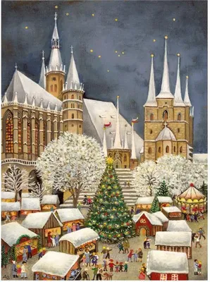 Image de Calendrier de l'Avent de la cathédrale d'Erfurt, avec des motifs représentant des spécialités de Thuringe