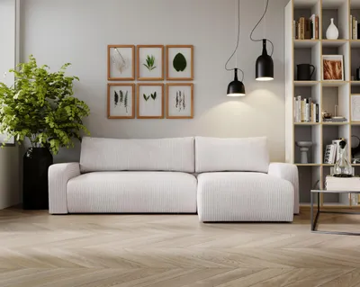 Produktbild von Kaiser Möbel Ecksofa mit schlaffunktion und bettkasten, Couch L form, Schlaffunktion ARAGON Dicker Cord Ecru Ottomane Rechts