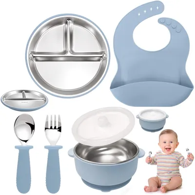 Produktbild von 6-teiliges Babyservice-Set aus Edelstahl mit Saugnapf