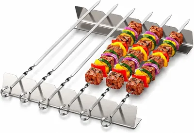 Imagen del producto de Brochetas de acero inoxidable, juego de 6 unidades, largas, para carne y verduras