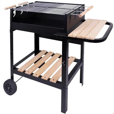 Imagen del producto de Barbacoa de carbón portátil con doble parrilla, de metal, con dimensiones de 100,5 x 40 x 88,5 cm, 3 alturas ajustables, 2 ruedas para facilitar el transporte
