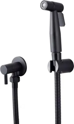 Obrázek produktu pro WC splachovací souprava z nerezové oceli 304, bez nutnosti vrtání, přídavná tryska, ruční sprcha s hadicí a T-ventilem G1/2", černá