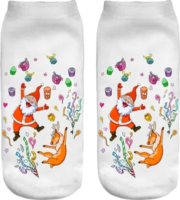 Produktbild von Weihnachtssocken, Sneaker, Sportsocken, Socken Damen, lustiges 3D-Motiv, Weihnachtsmannparty [001]