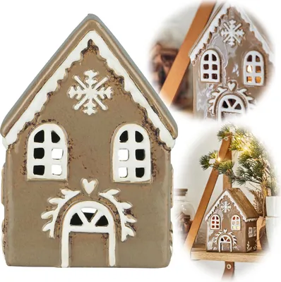 Produktbild von LS-LebenStil Teelichthaus Lichterhaus Nyhavn 15cm Braun Keramik Fachwerkhaus Teelichthalter Windlicht Kerzenständer Wohnzimmer, Fensterbank