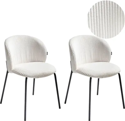 Image de BELIANI Lot de 2 chaises de salle à manger en velours côtelé blanc crème dossier arrondi salle à manger moderne style rétro