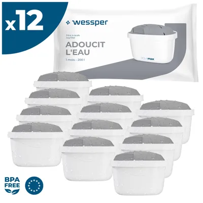 Produktbild von Wessper AquaMax PROTECT Wasserfilter 12 Stück – Wasserfilter für hartes Wasser kompatibel mit Brita, Dafi, Philips, Aquafloow