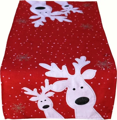 Produktbild von Tischwäsche Tischläufer Stickerei lustiger Elch Winter Weihnachten Deko 40 x 85 cm - rot