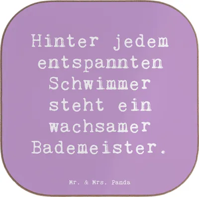 Produktbild von Mr. & Mrs. Panda Tassenuntersetzer Spruch Bademeister schützend - Lavendeltraum - Geschenk, Tischuntersetzer, personalisierte Geschenke, Tischschoner, Beruf, Coaster, See