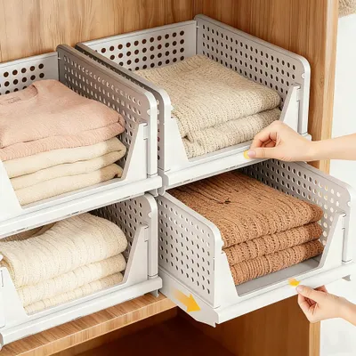 Produktbild von Elzusha – Stapelbare Kleiderschrank-Organizer – Set aus 4 zusammenklappbaren Aufbewahrungsboxen