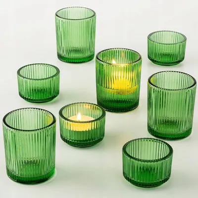 Produktbild von GLASKERZENHALTER 8er Set Retro Teelichthalter für Hochzeiten grün