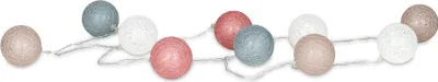 Produktbild von 10er Lichterkette LED Ø6cm Kugeln Girlande Lampions Baumwolle Rosa Blau Deko