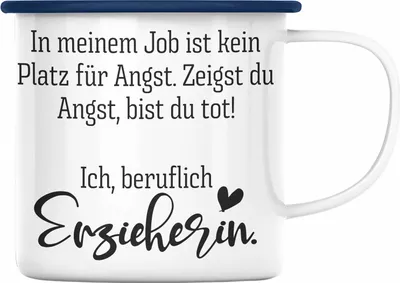 Produktbild von Trendation - Erzieherin Emaille Tasse Geschenk Abschiedsgeschenk zum Abschied Lustig Geschenke Emaille Emaille Tasse Kindergarten (Blau)