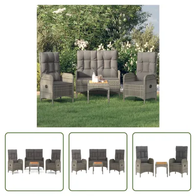 Produktbild von The Living Store 4-tlg. Garten-Essgruppe mit Kissen Grau Poly Rattan