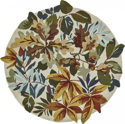 Produktbild von ROBINS handgefertigter runder Wollteppich mit Blumenmuster