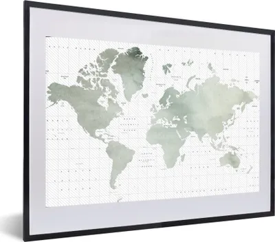 Produktbild von MuchoWow® MuchoWow® Gerahmtes Poster Weltkarte - Aquarell - Grau 60x40 cm - Poster mit zchwarzem Bilderrahmen - Schlafzimmer - Plakat in Rahmen - Drucken